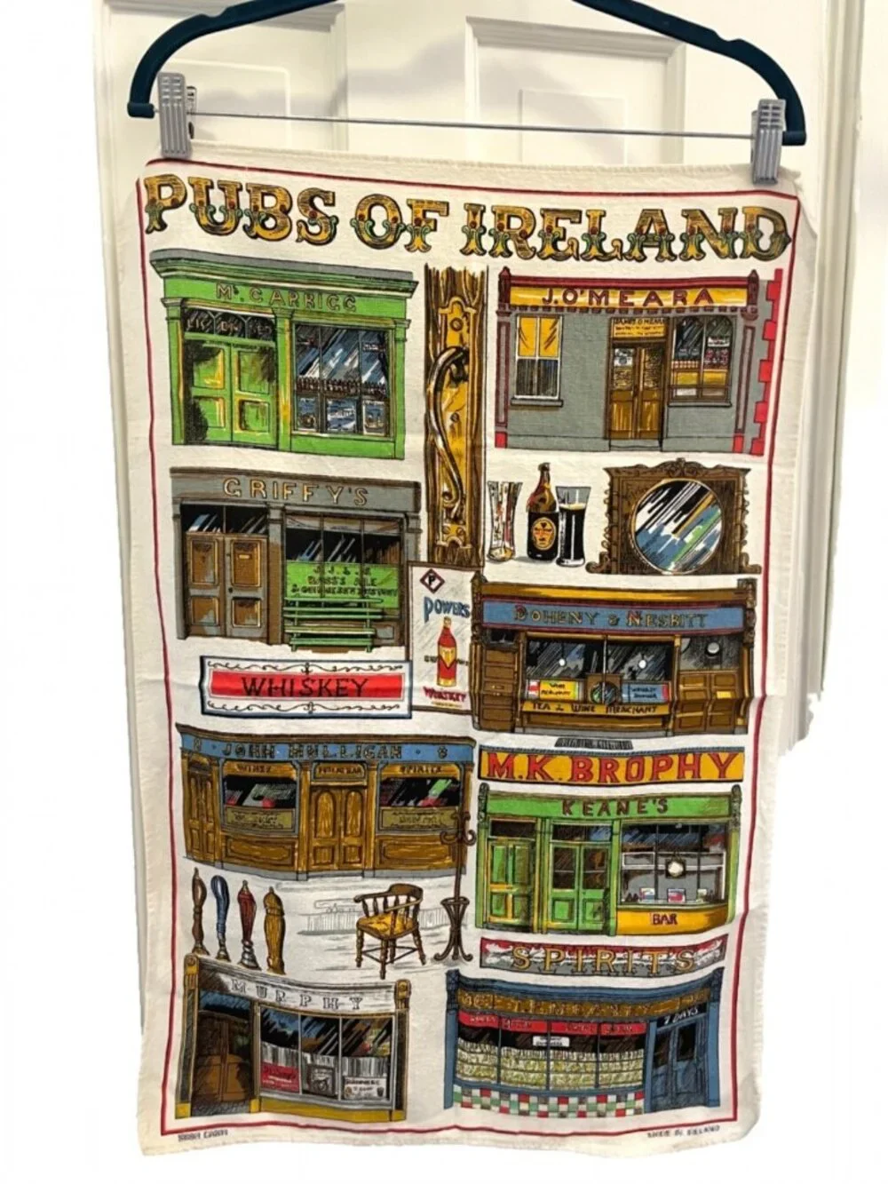 Vintage 100% Irish Linen Pubs Of Ireland Tea Towel Wall Hanging Made in Ireland